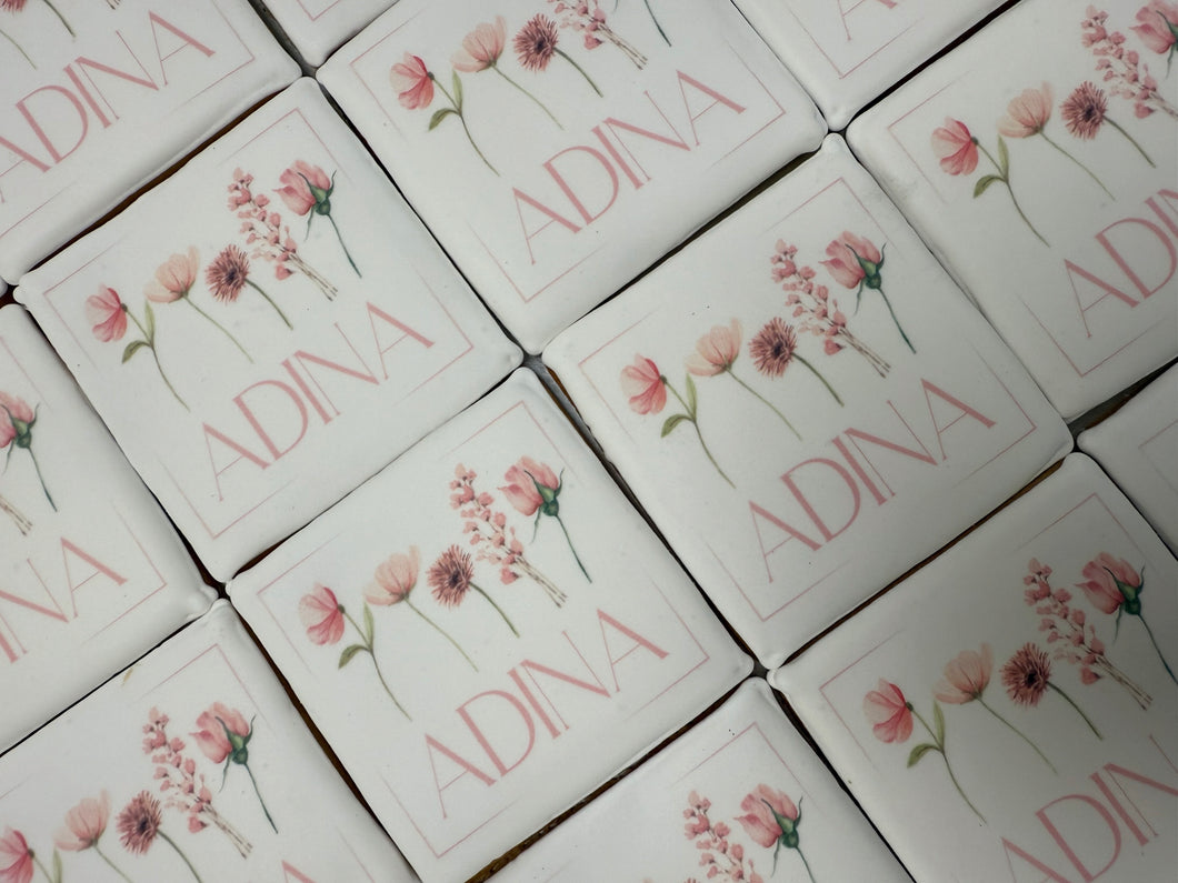 Pink Flower + Name Cookies