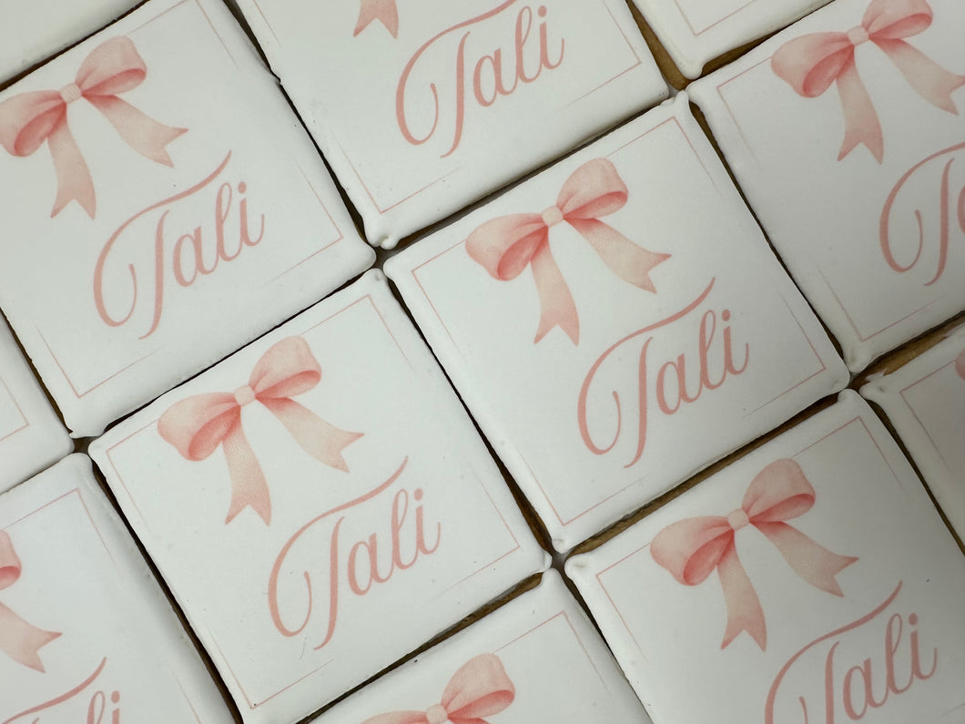 Watercolor Bow Name Cookies
