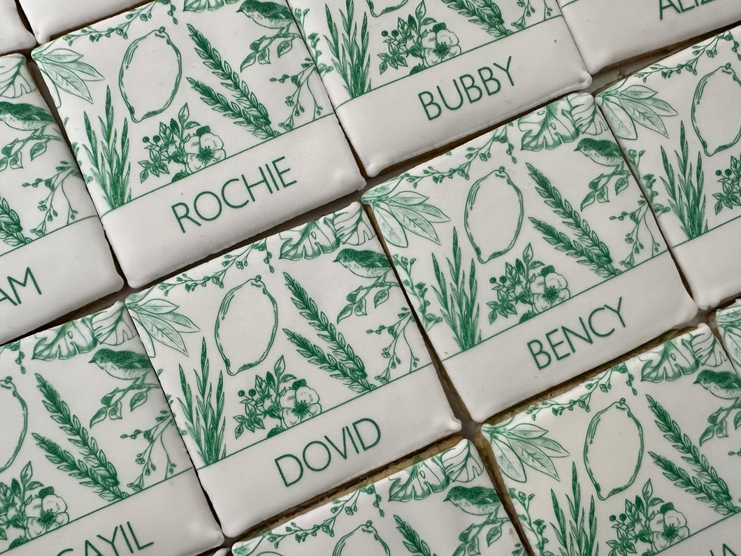 Toile Sukkos Place Card Cookies